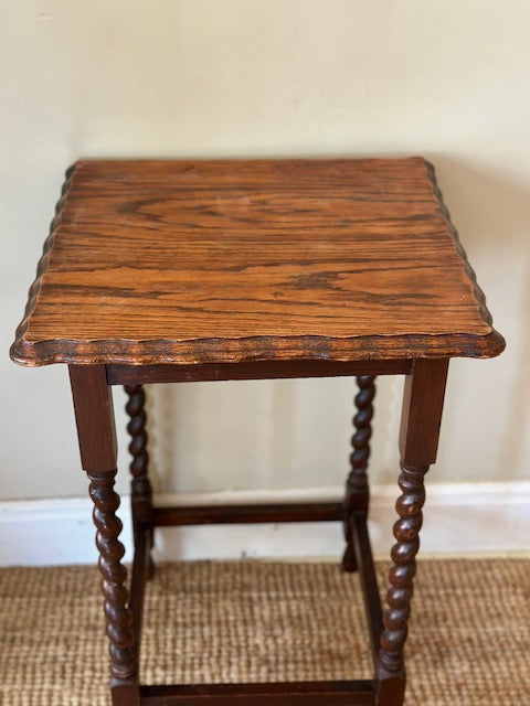 Vintage Barley Twist Oak Occasional Side Table, Tall Rustic Country Style Bedside Table
