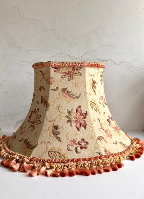 Vintage Lampshade, Pink Floral, Tassel Trim Original Antique Lampshade, Woven Tapestry Style, Table Lamp Shade, Grand Millennial Decor, Cottagecore Decor