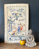 Vintage Large Embroidery Tapestry Picture, Japandi Art, Textile Art, Mountain, Chinoiserie, Oriental, Gallery Wall Art, Japanese Decor