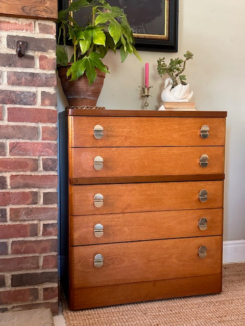 Mid Century Stag Cantata Chest Of Drawers, Tall Boy, Bedroom Furniture, Hall Console, Hall Storage, Danish, Scandi Decor