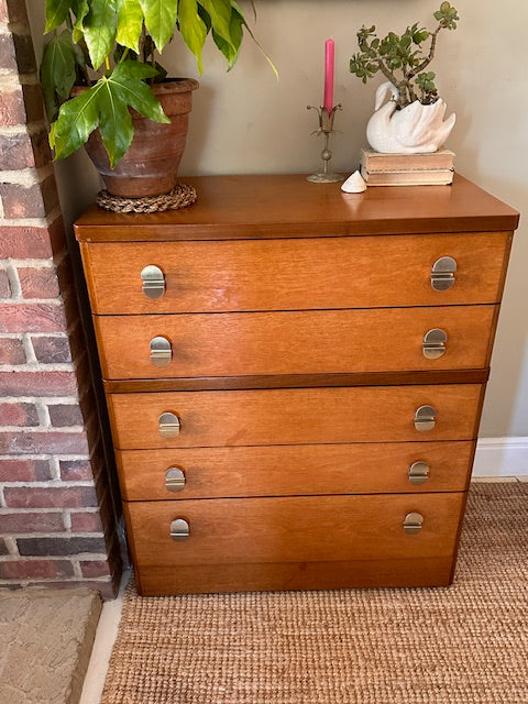 Mid Century Stag Cantata Chest Of Drawers, Tall Boy, Bedroom Furniture, Hall Console, Hall Storage, Danish, Scandi Decor