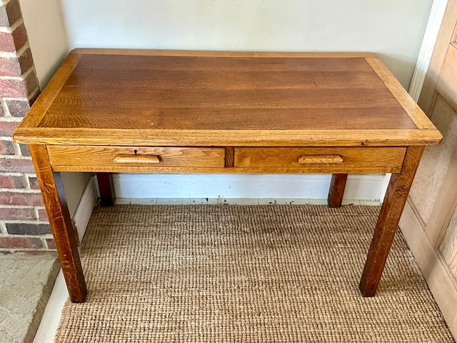 Vintage Mid Century Two Drawer Desk, Teachers Desk
