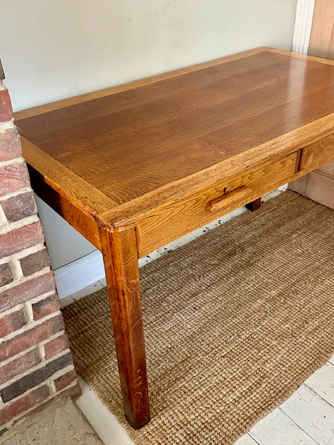 Vintage Mid Century Two Drawer Desk, Teachers Desk