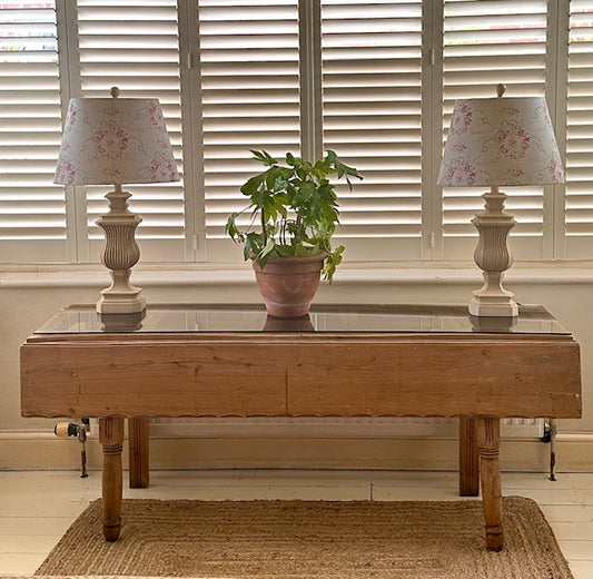 Antique Pine Long Console Table With Glass Top, Vintage Bespoke Narrow Sofa Console, Rustic Living Room Furniture, Rustic Decor, Farmhouse, Country Style Decor