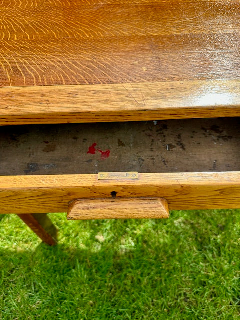 Vintage Mid Century Two Drawer Desk, Teachers Desk