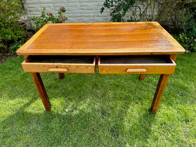 Vintage Mid Century Two Drawer Desk, Teachers Desk