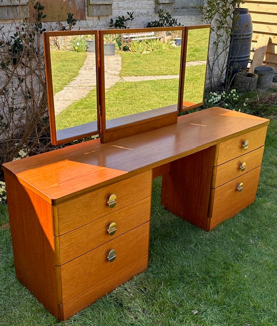 Mid Century Stag Cantata Dressing Table, Retro Bedroom Furniture, With Triple Mirror, Teak Furniture, Desk, Mid Century Modern