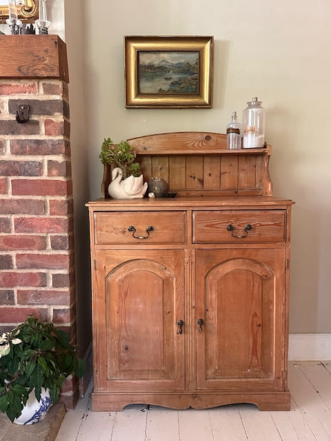 Vintage Antique Pine Side Board, Narrow, Kitchen Storage, Small Hall Console, Dining Room Furniture, Living Room, Bathroom Cabinet