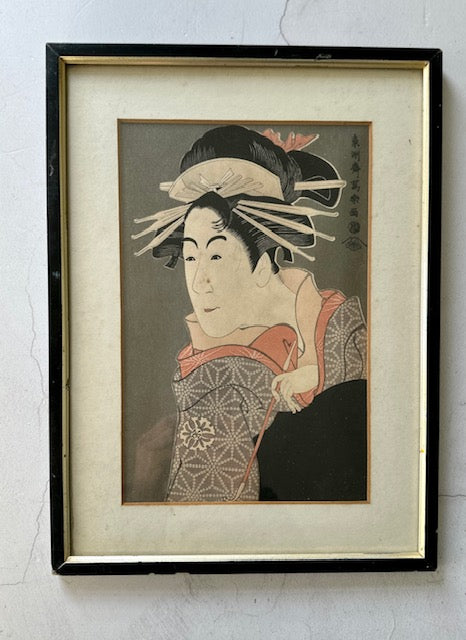 Vintage Japanese Female Portrait Art, Japandi Geisha Print, Japandi Wall Art, Framed Oriental iIlustration, Hanging Gallery Wall Decor