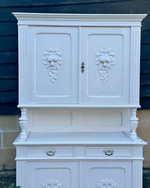 Large Vintage Cream Wooden Pine Dresser, Hand Painted, Free Standing Larder, Linen Press, House Keeper Cupboard, English Country, Rustic Farmhouse, Decor