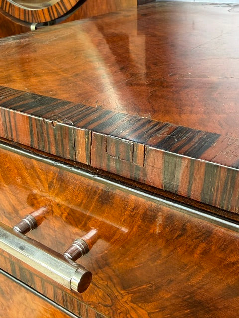 Art Deco Walnut Dressing Table with Oval Mirror