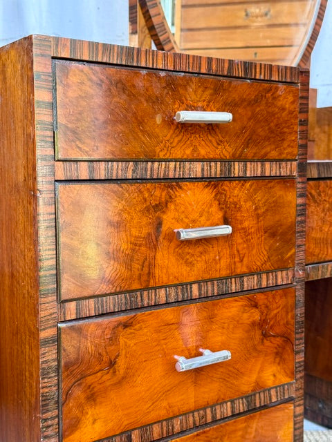 Art Deco Walnut Dressing Table with Oval Mirror