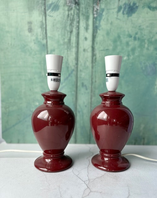Vintage Ceramic Damson Lamp Base, Bedside Lamp, Table Lamp, Pair Of, Burgundy, Berry, Small Lamp, Country, Cottagecore, Scandi Decor