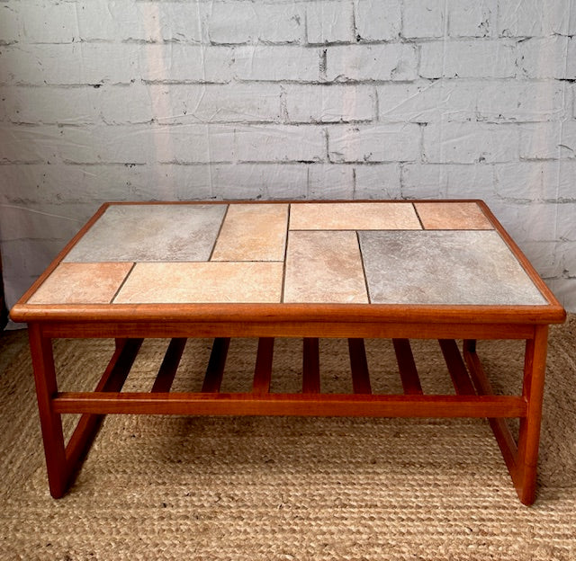 Vintage Mid Century Danish, Toften Mobelfabrikken Teak Coffee Table With Stoneware,Tiled Top, With Magazine Rack, Living Room, Scandi Decor