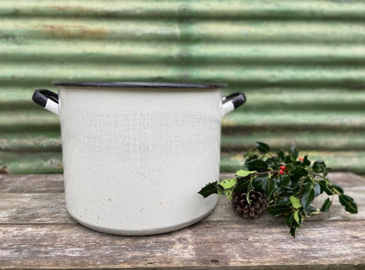 Vintage French Enamel Cooking Pot, Large, Christmas Tree, Planter, Indoor Floor, Planter, Country, Enamelware, Christmas, Cottagecore Decor