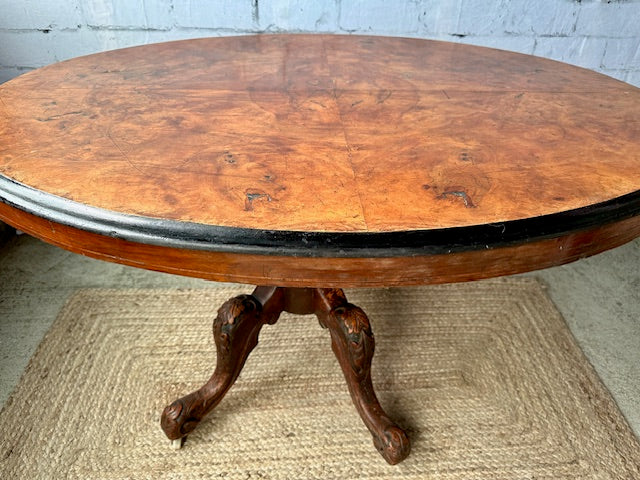 Antique Pedestal Table, Walnut Burr Occasional Table, Entryway, Vintage Oval Hall Table, Wooden Dining Table, English Country Decor