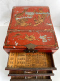 Vintage Antique Oriental Red Lacquer Jewellery Box, With Hinged Lid & Mirror, Dressing Table Mirror, Japandi Home Decor