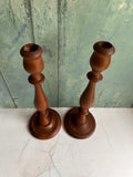 Pair Vintage Wooden Candle Sticks, Holder, Tall, Barley, Twist Organic, Scandi, Boho, Styling, Natural Home, Rustic, Cottagecore