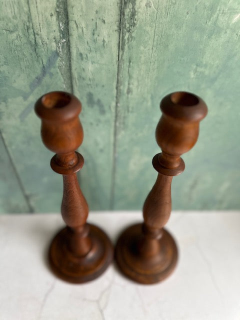 Pair Vintage Wooden Candle Sticks, Holder, Tall, Barley, Twist Organic, Scandi, Boho, Styling, Natural Home, Rustic, Cottagecore