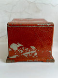 Vintage Antique Oriental Red Lacquer Jewellery Box, With Hinged Lid & Mirror, Dressing Table Mirror, Japandi Home Decor