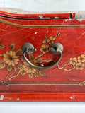 Vintage Antique Oriental Red Lacquer Jewellery Box, With Hinged Lid & Mirror, Dressing Table Mirror, Japandi Home Decor