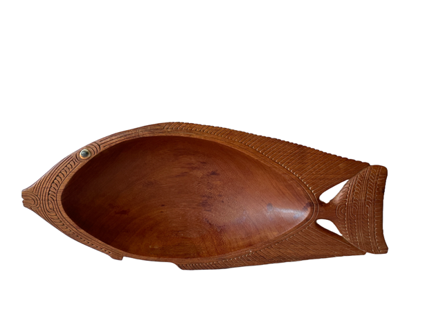 Vintage Hand Carved Large Wooden Fish Bowl, Fruit Bowl, Display, Wooden Tribal Bowl, Key Dish, Coffee Table Decor, Rustic Home Decor,