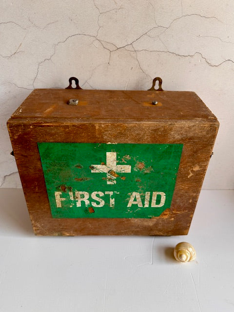 Vintage Wooden First Aid Box, Large Wall Mountable Medicine Cabinet, Medical Kit, Collectible, Display, Prop, Cottagecore, Home Decor