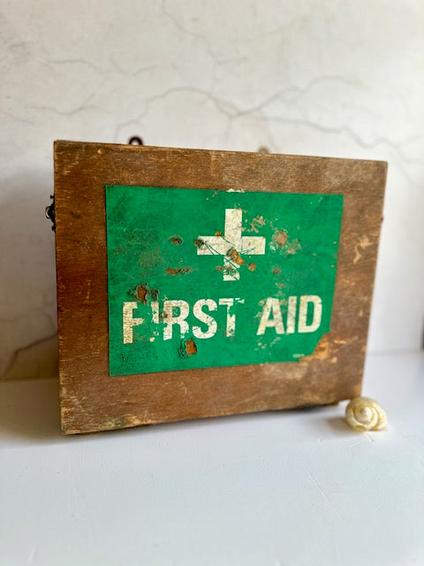 Vintage Wooden First Aid Box, Large Wall Mountable Medicine Cabinet, Medical Kit, Collectible, Display, Prop, Cottagecore, Home Decor