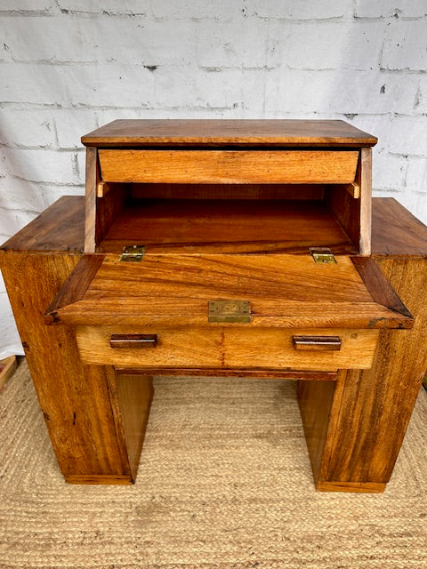 Vintage Art Deco Bureau, Desk, Bookcase, Small Antique Wooden Desk, Hall Console, Compact Home Office, Childs Desk, English Country Home Decor, Cottagecore Decor