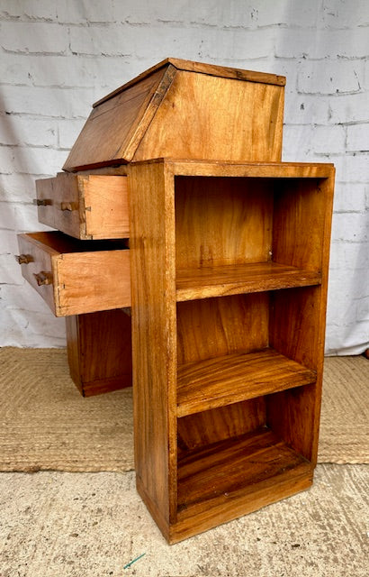 Vintage Art Deco Bureau, Desk, Bookcase, Small Antique Wooden Desk, Hall Console, Compact Home Office, Childs Desk, English Country Home Decor, Cottagecore Decor