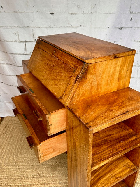 Vintage Art Deco Bureau, Desk, Bookcase, Small Antique Wooden Desk, Hall Console, Compact Home Office, Childs Desk, English Country Home Decor, Cottagecore Decor