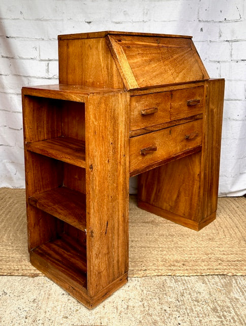 Vintage Art Deco Bureau, Desk, Bookcase, Small Antique Wooden Desk, Hall Console, Compact Home Office, Childs Desk, English Country Home Decor, Cottagecore Decor
