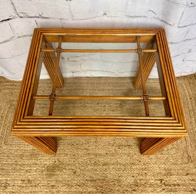 Vintage Faux Bamboo Coffee Table With Glass Top
