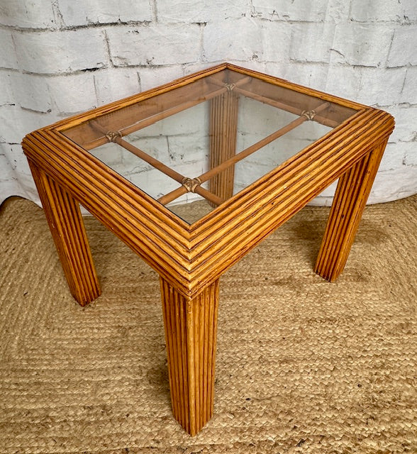 Vintage Faux Bamboo Coffee Table With Glass Top