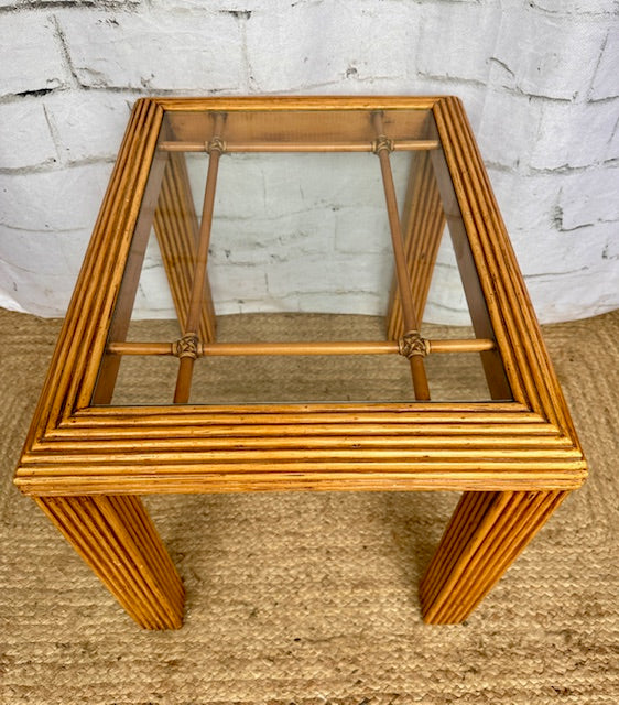 Vintage Faux Bamboo Coffee Table With Glass Top