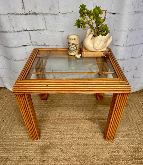 Vintage Faux Bamboo Coffee Table With Glass Top