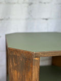 Vintage Art Deco Bedside Tables Pair | Walnut Veneer Nightstands | Olive Green Side Tables | 1930s End Table