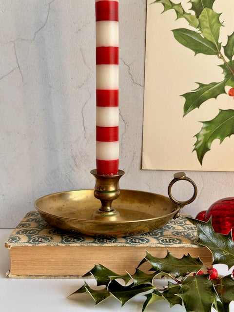 Vintage Large  Brass Candle Holder Wee Willy Chamber Candlestick, Decorative Indian Brass, Bedside Candle, With Handle, Cottagecore, Rustic Decor,