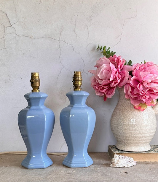 Vintage Ceramic Pale Blue BHS Lamp Bases, Pair Of Bedside Lamp, Table Lamp,Pale Blue, Pastel, Small Lamp, Country Style, Cottagecore, Decor
