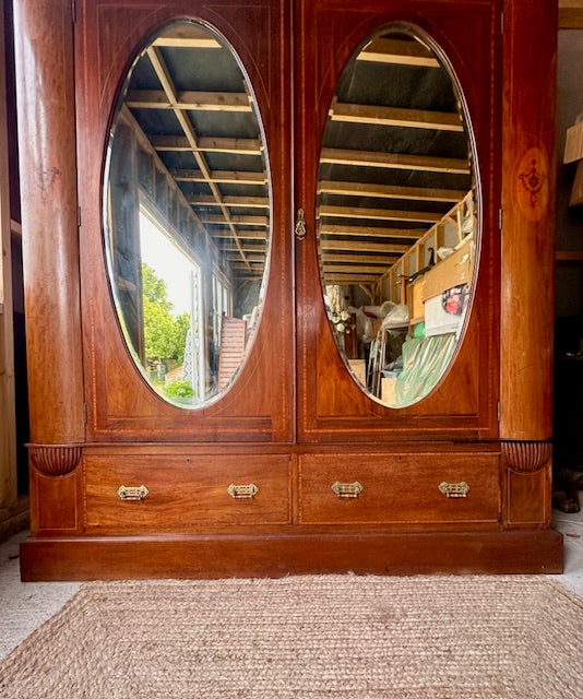 Antique Large Wardrobe With Mirrors, Armoire, Wooden Wardrobe, Vintage Bedroom Furniture, Bedroom Storage, English Antiques, English Country Home Decor