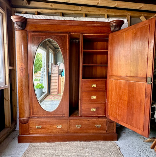 Antique Large Wardrobe With Mirrors, Armoire, Wooden Wardrobe, Vintage Bedroom Furniture, Bedroom Storage, English Antiques, English Country Home Decor