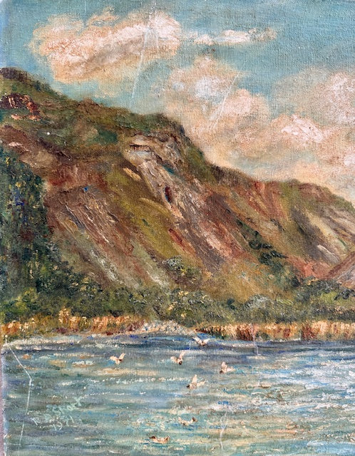 Vintage Landscape Oil Painting On Board, Seascape, Signed Artwork, Nature Inspired, Hanging Gallery Wall Art, Kitchen Shelf Art