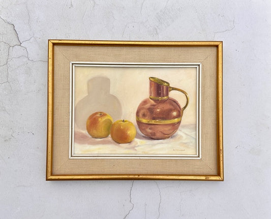 Vintage Kitchen Still Life Oil Painting, Copper Kettle -