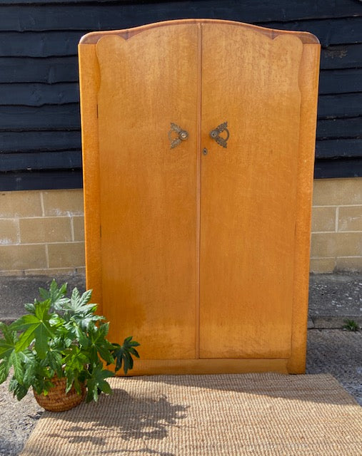 Vintage Art Deco Gentleman's Wardrobe, Bedroom Furniture, Coat Cupboard, Large, Double, Antique Wardrobe, Birds Eye, Maple Wood, Hall Storage, Closet, Amourie, English Country Decor