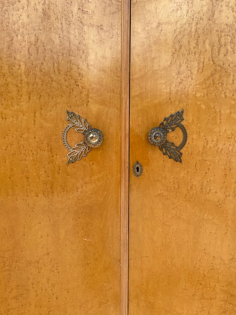 Vintage Art Deco Gentleman's Wardrobe, Bedroom Furniture, Coat Cupboard, Large, Double, Antique Wardrobe, Birds Eye, Maple Wood, Hall Storage, Closet, Amourie, English Country Decor
