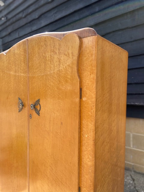 Vintage Art Deco Gentleman's Wardrobe, Bedroom Furniture, Coat Cupboard, Large, Double, Antique Wardrobe, Birds Eye, Maple Wood, Hall Storage, Closet, Amourie, English Country Decor