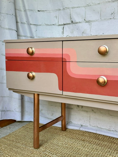 Mid Century Side Board, Chest Of Drawers, Upcycled, Painted Furniture, Media Console
