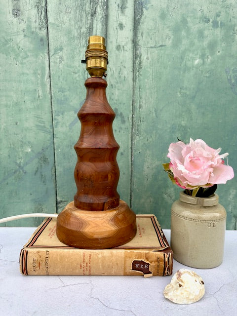 Vintage Wooden Lamp Base, Small Bedside Lamp, Chunky Table Lamp, Hand Crafted, Wood Turned, Without Shade, Cottagecore Decor, Rustic Decor