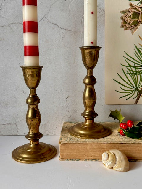 Pair Of Brass Decorative Candlesticks, Candle Holders, Christmas Tableware, Mantlepiece