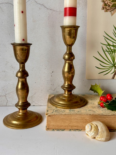 Pair Of Brass Decorative Candlesticks, Candle Holders, Christmas Tableware, Mantlepiece